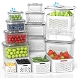10Pack Fruit Storage Containers for Fridge - Berry Containers with Vent and Handle Lids, Fruit Containers for Fridge with Colander, lettuce keeper for Refrigerator Organizers and Storage