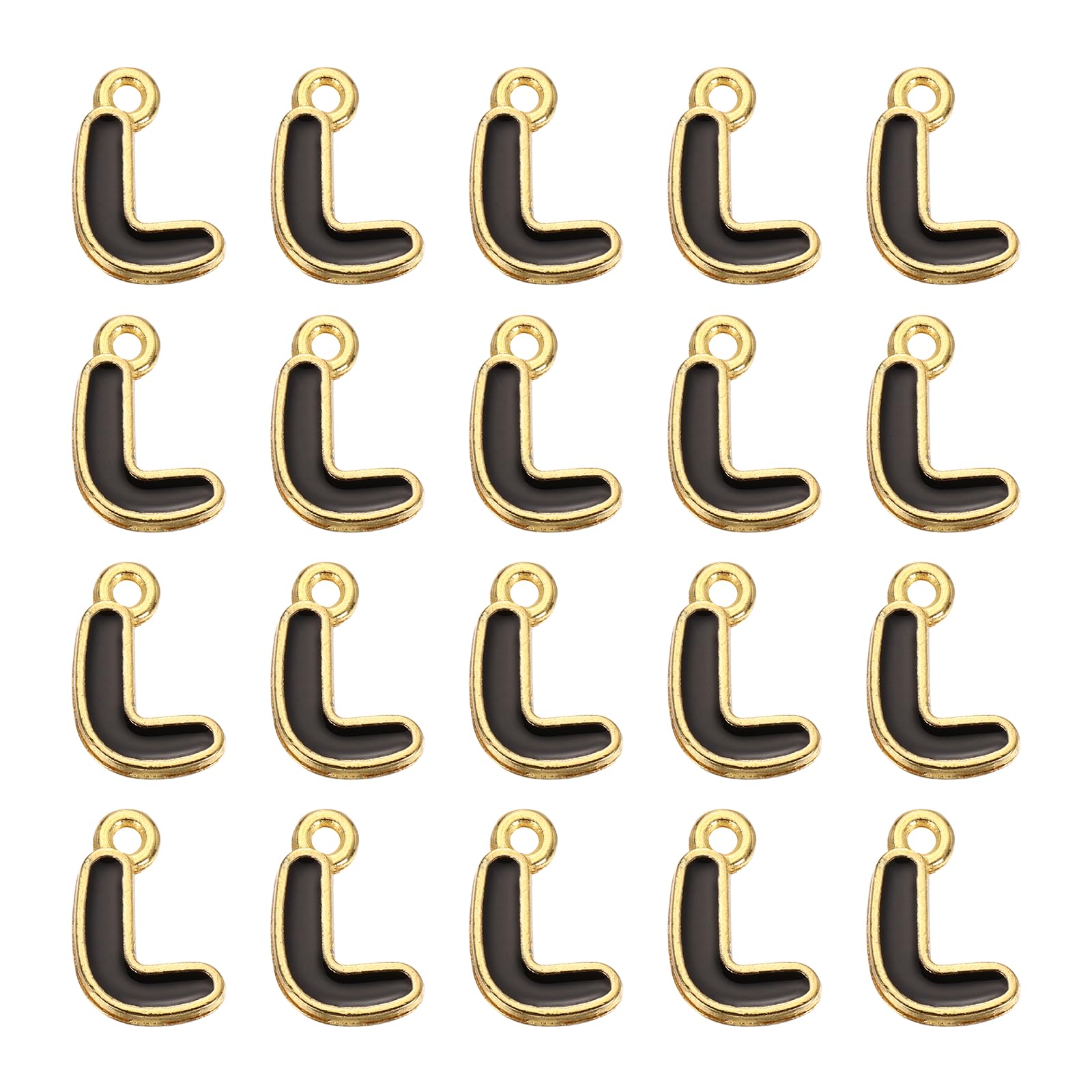sourcing map 20 Pcs Letter Pendants, Alloy Letter L Initial Alphabet Charm with Jump Ring DIY Bracelet Necklace Pendants for Jewelry Making DIY Crafts, Gold & Black