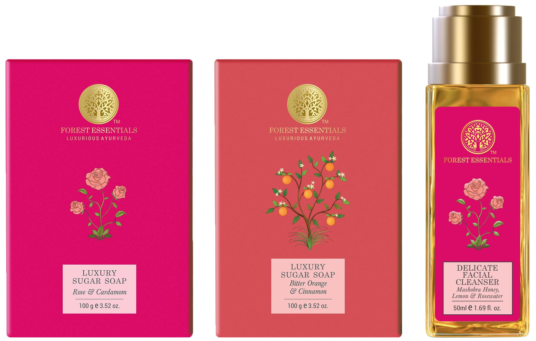 Forest Essentials Luxury Sugar Soap Rose & Forest Essentials Delicate Facial Cleanser Mashobra Honey, Lemon & Forest Essentials Luxury Sugar Soap Bitter Orange & Cinnamon Ayurvedic-picture-36