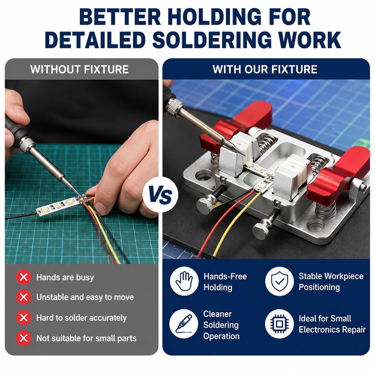 Zacisk do lutowania PCB, ceramiczny, żaroodporny uchwyt lutowniczy z aluminiową podstawą, narzędzie do naprawy płytek drukowanych do taśmy LED, otwór 12 mm, 130x80 mm, 410g