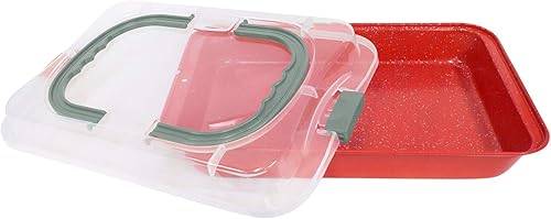Miniatura 7 de casaWare Molde rectangular cubierto para tartas de 9 x 13 x 2 pulgadas con asas anchas (granito oro rosa)