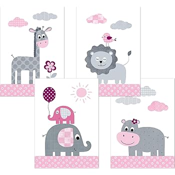 Lalelu Prints 3er Set Poster Kinderzimmer Deko Madchen Din A4 Dschungeltiere Rosa Grau Elefant Giraffe Lowe Dschungel Safari I Kinderbilder Wandgestaltung Babyzimmer Wandbilder Amazon De Baby