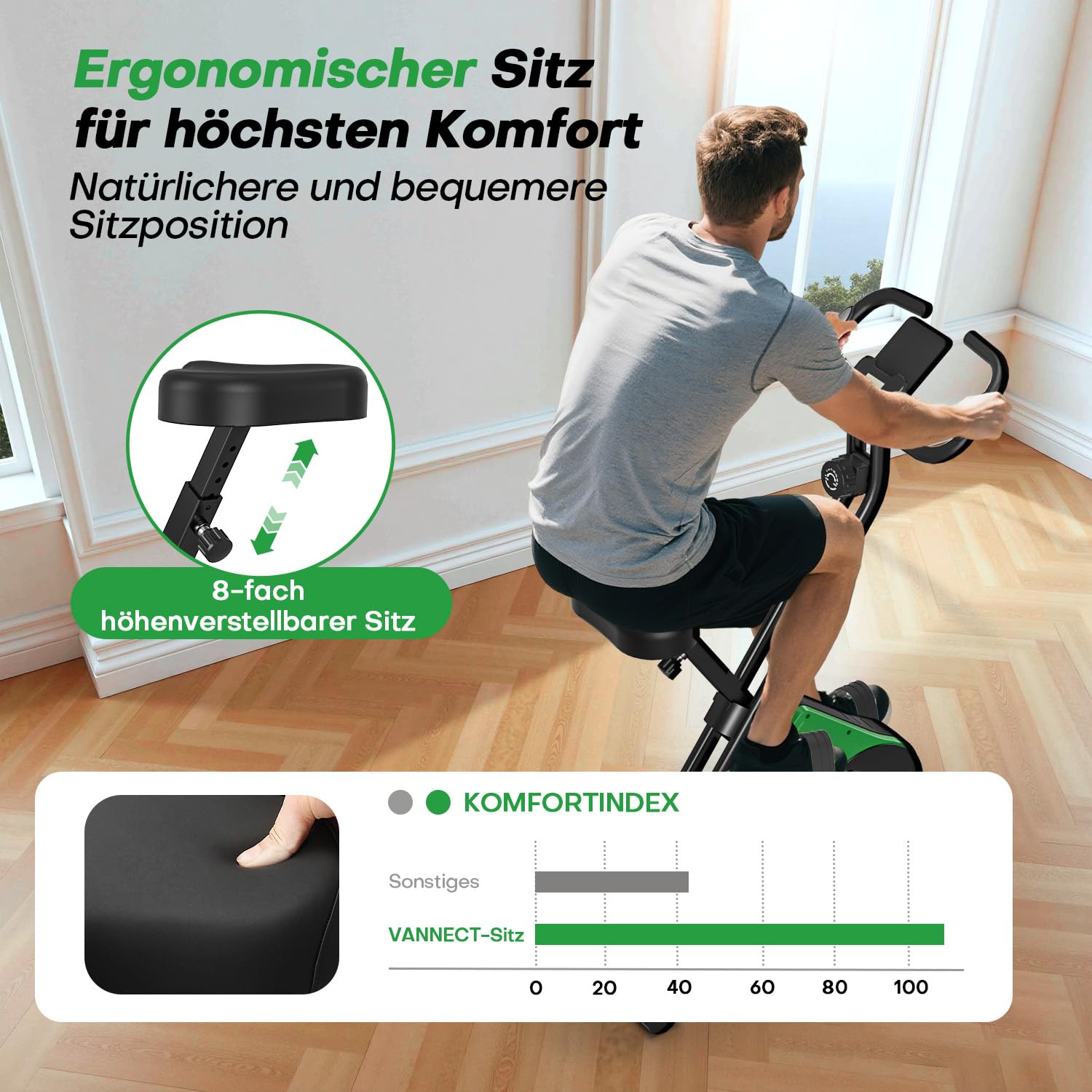 Heimtrainer Fahrrad Klappbar,VANNECT Hometrainer Fahrrad Klappbar,Ergometer Heimtrainer mit 16 Stufen Magnetwiderstand,Herzfrequenzsensor,LCD-Monitor & Komfort-Sitz für Zuhause & Büro,bis 150kg