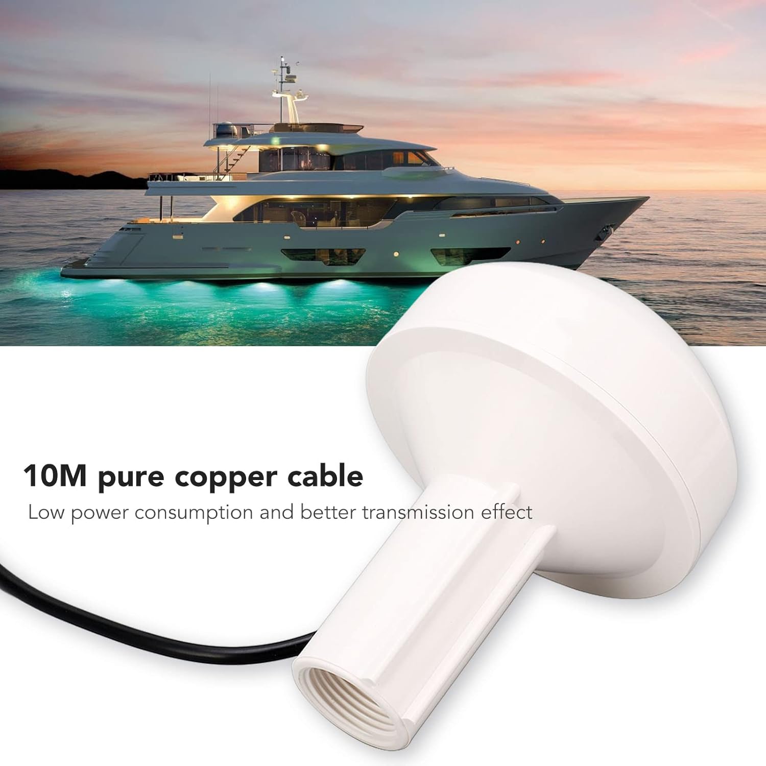 Marine GPS Antenna with 10M Cable, External Navigation Antenna, Universal for Ships, High Sensitivity and Strong Stability, Easy Installation