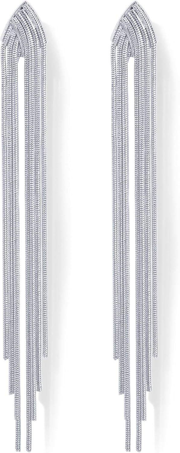 PAVOI 14K Gold Plated Long Tassel Dangle Earrings for Women - 925 Sterling Silver Posts Elegant Rhinestone Chain Chandelier Drop Earrings - Statement Jewelry