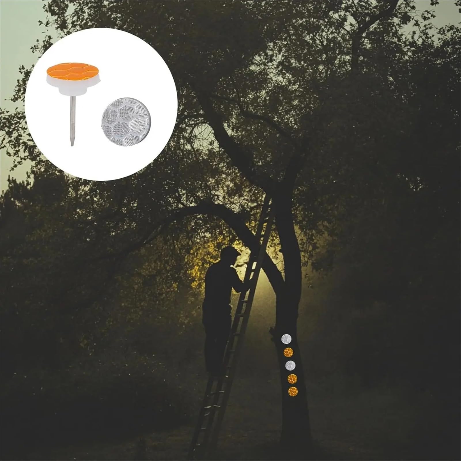 Marque réfléchissante 200 pièces punaises réfléchissantes de marquage sentier lueur marqueurs réfléchissants chevilles arbre argent Orange