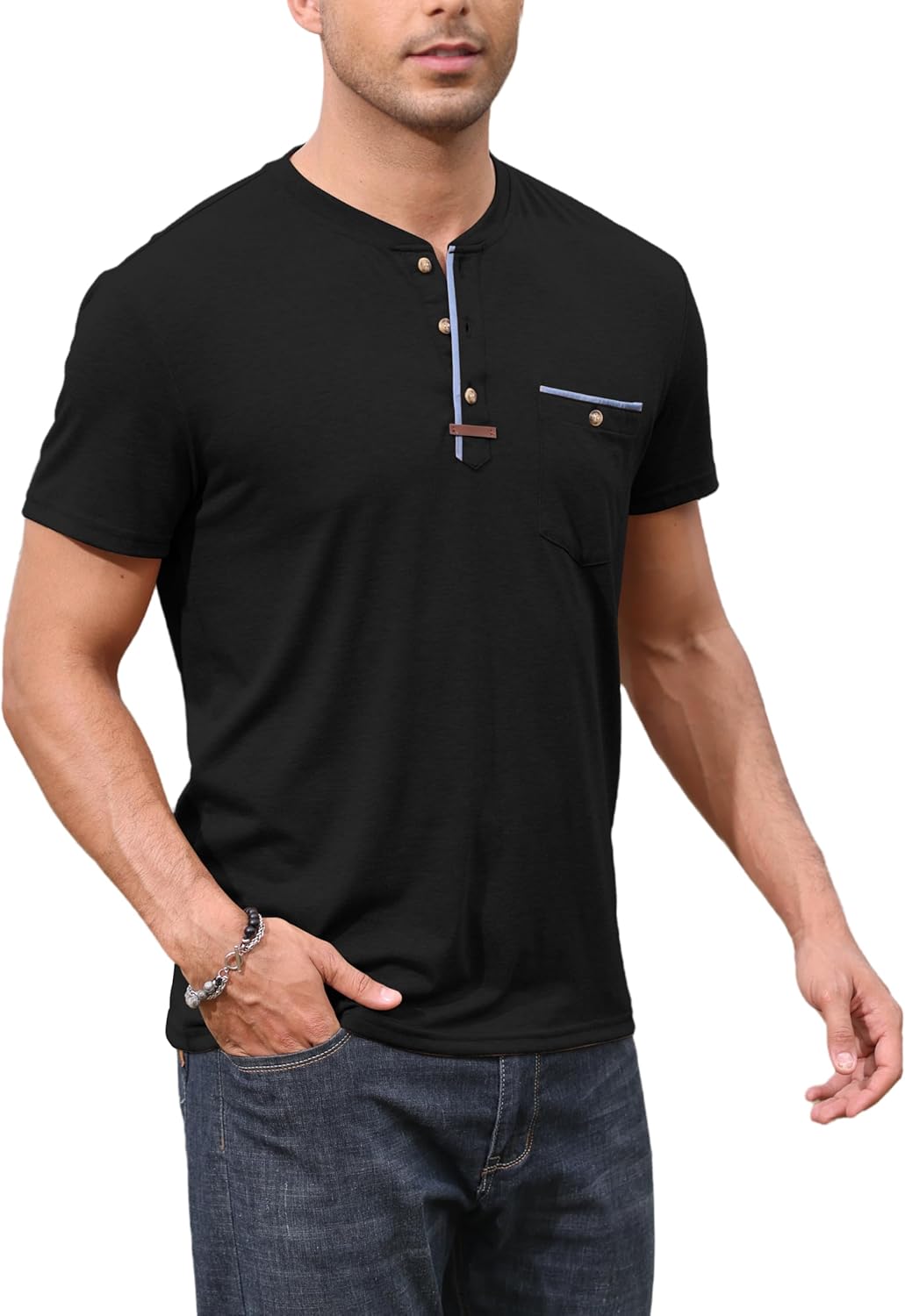 ZPB Men's Henley Shirts Short Sleeve Casual T-Shirt Button Henley Basic Tee with Pocket - Image 3