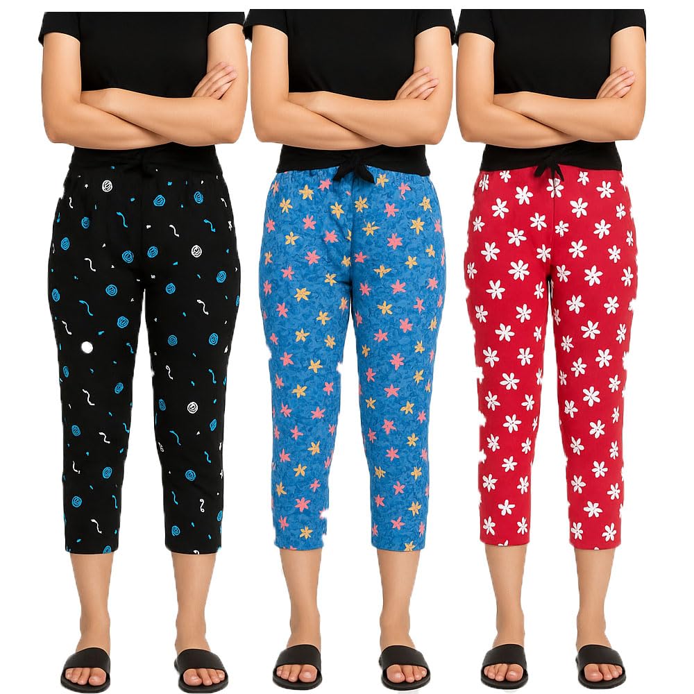 Womens Cotton Capri, 3/4th Capri Combo Pack Of 3-image-0