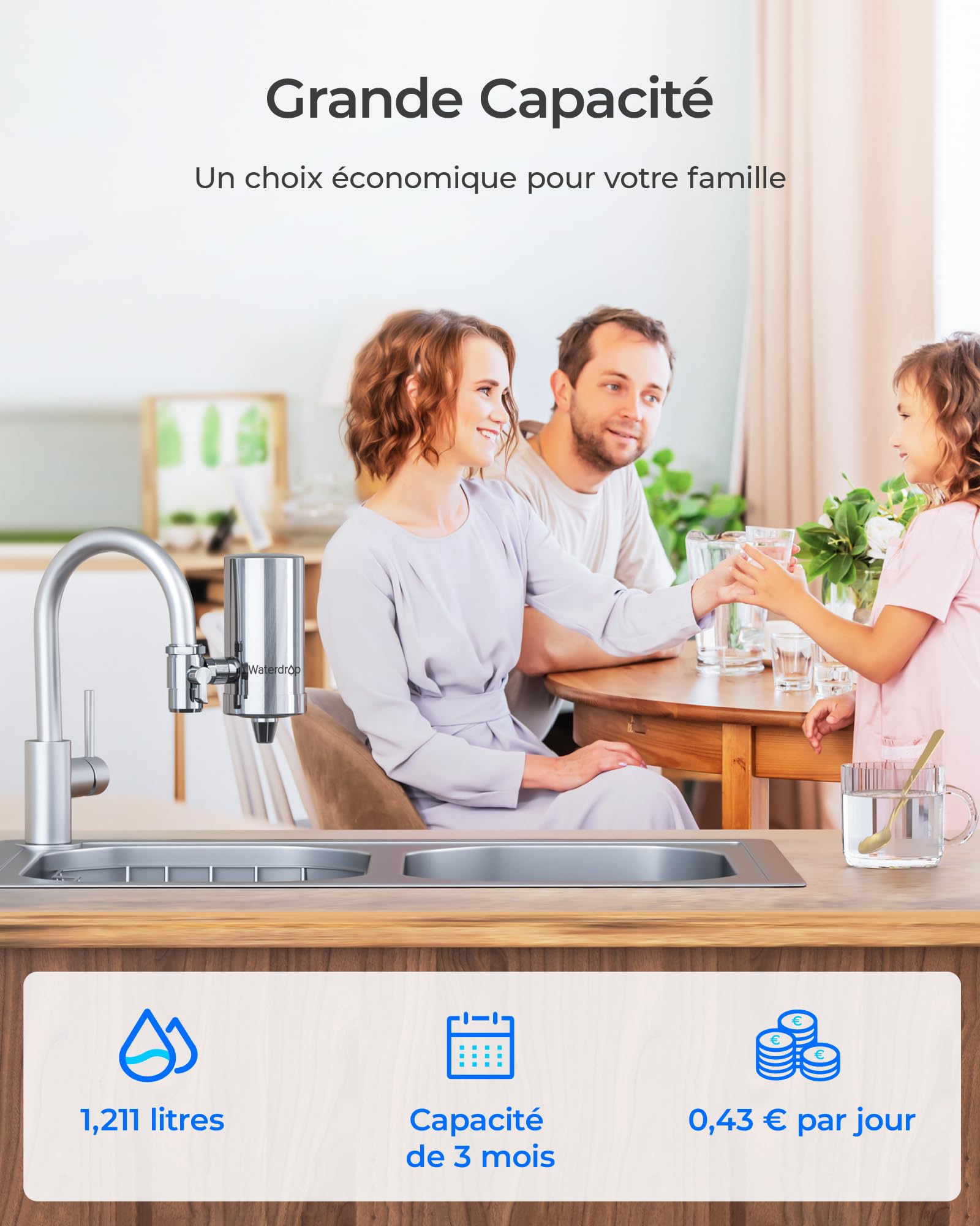 Filtre à Eau de Robinet Waterdrop WD-FC-06 Acier Inoxydable Système Filtration Bloc Carbone 4 Filtres