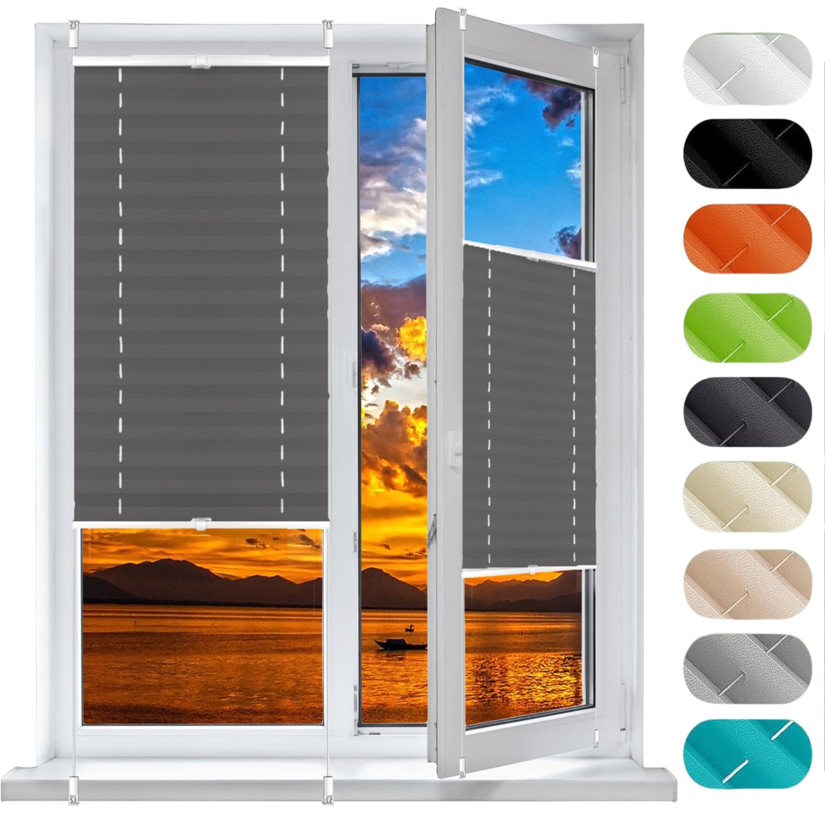 Blackout Blinds Cordless Pleated Blind 70 x 200 cm (W x H), No Tool No Drill Shades Top-Down Bottom-Up, Blackout Blinds Window No Drill, Vertical Pleated Blinds, for Window Door, Grey