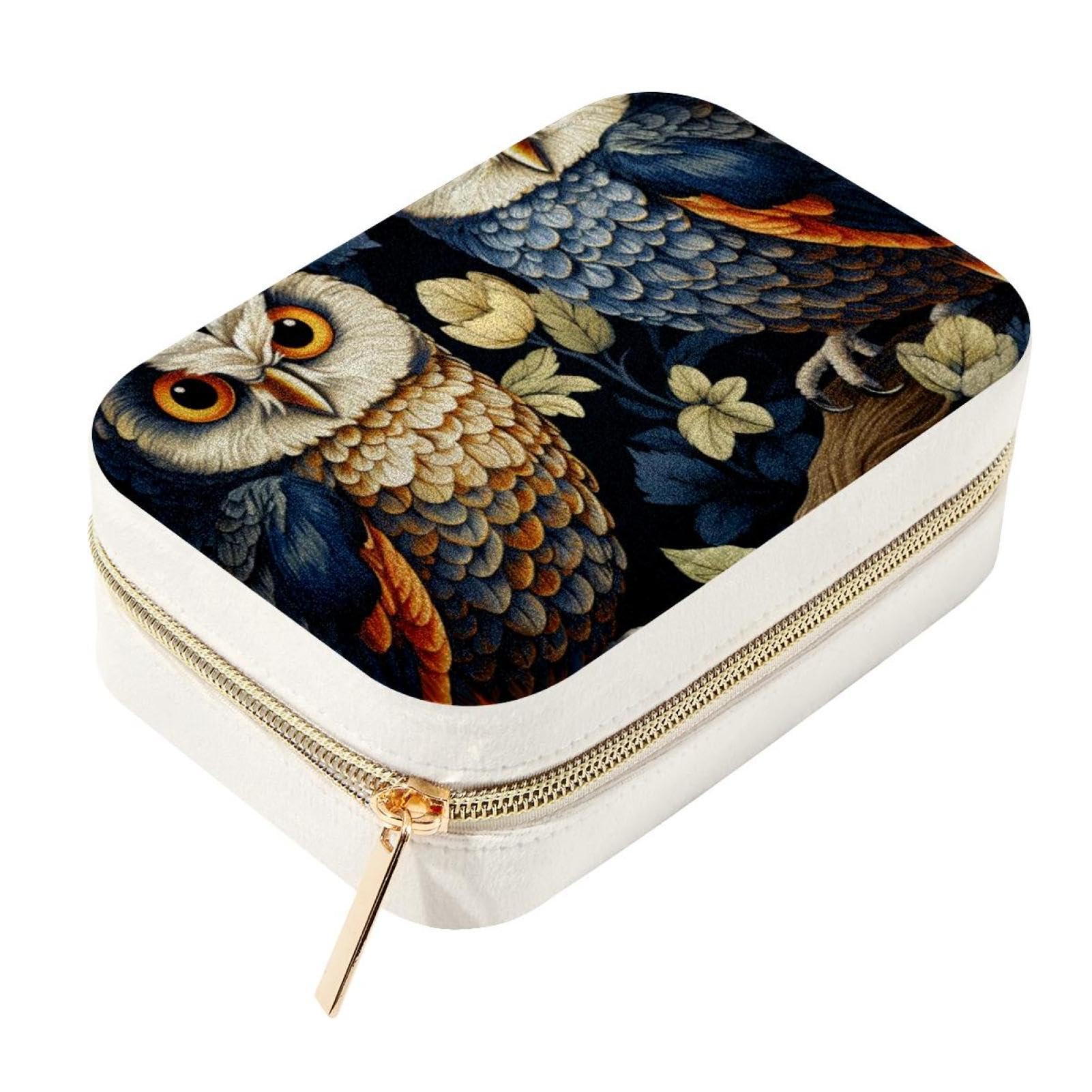 Boîte à bijoux chouette double couche de voyage pour femmes et filles