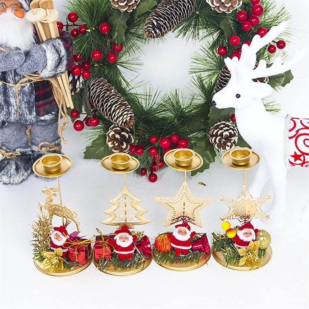 Santa Claus Snowflake Star ChristmasIron Candle Ornament Gift Desktop Candle Holder for Xmas Table Decoration Gold
