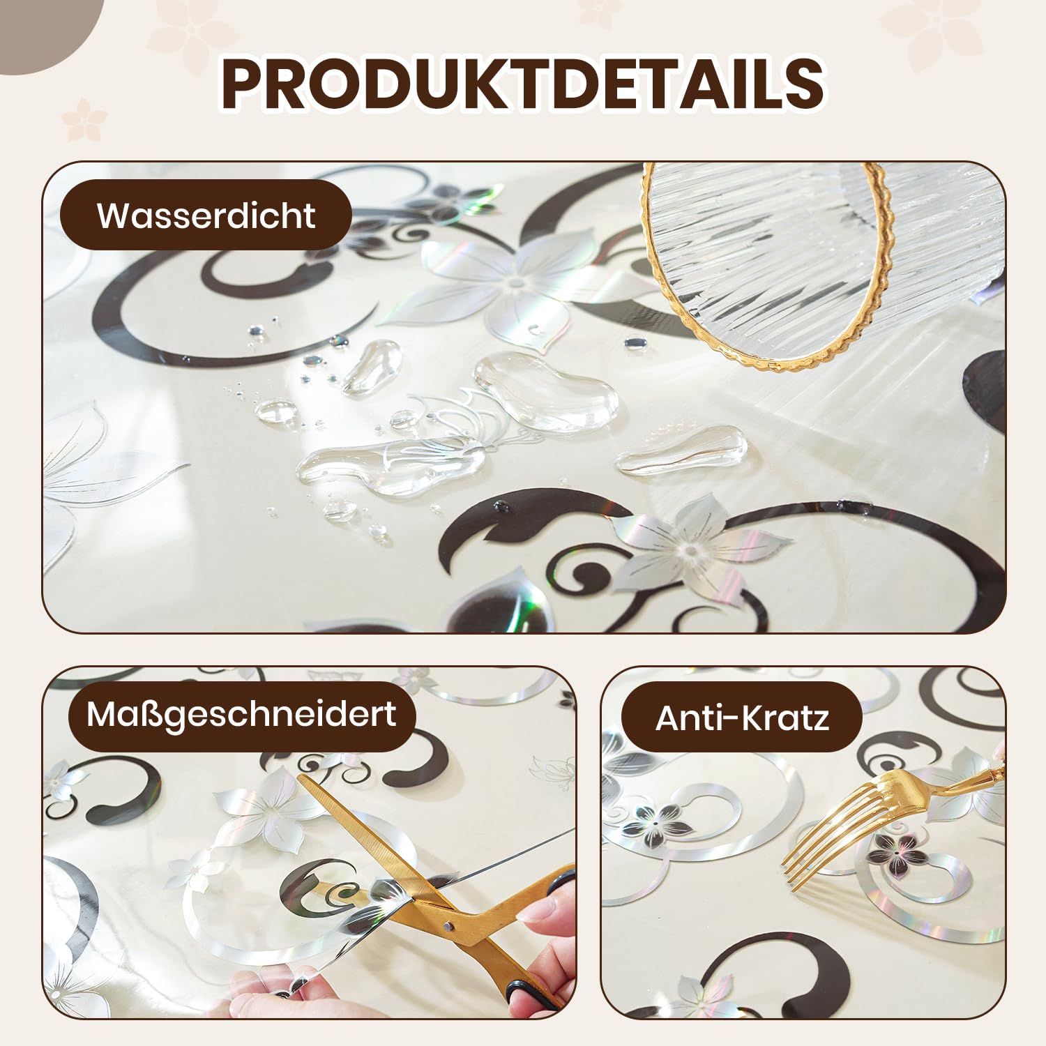 OstepDecor Nappe Transparente Épaisse 2mm, 60 x 110cm, Protection Table Antitâche et Imperméable, Lavable et Résistante, à Décoration Florale