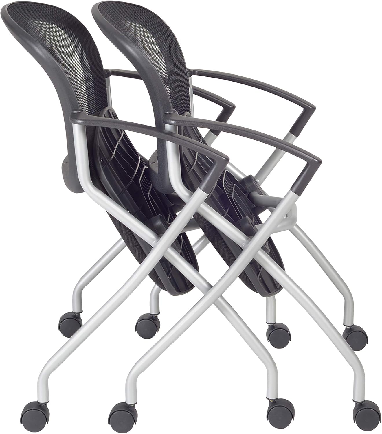 Regency Cadence Flexible High-Back Nesting Chair with Padded Fabric Seat – Breathable Mesh, Flip-Up Seat & Casters for Training Rooms, Classrooms & Offices (12-Pack, Black)