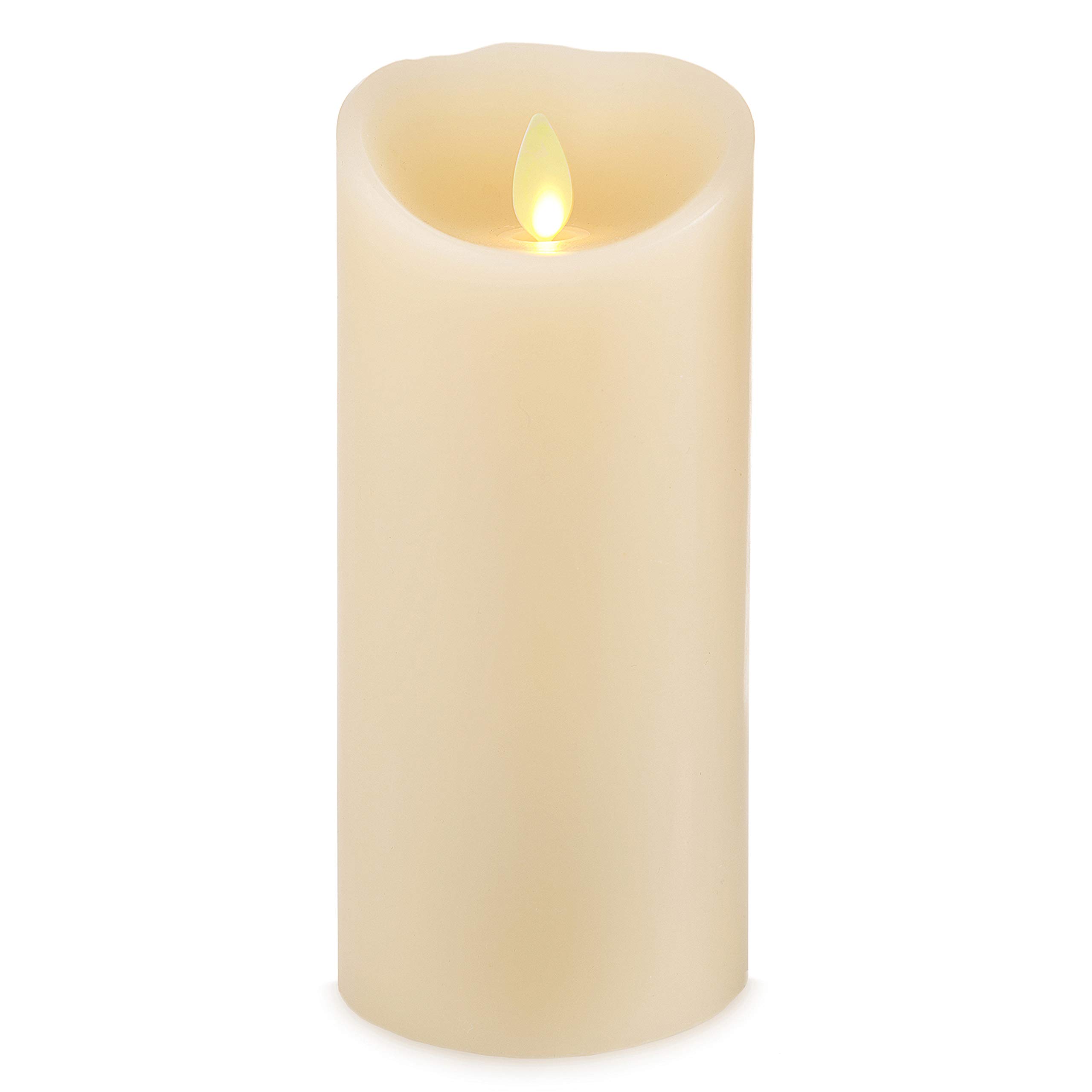 LuminaraRealistic Moving Flame LED Candle Scalloped Edge Smooth Finish Real Wax Pillar, Vanilla Honey Scented Ivory (7.6 wide x 16.5 tall, centimetre)