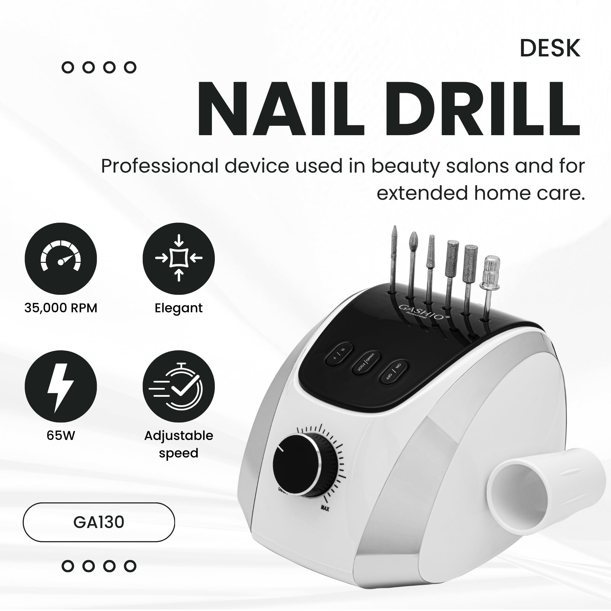 Fresa per unghie in gel | Nail Drill 65 W | Lima elettrica | Manicure Pedicure Set elettrico | Fresa per unghie con cavo | Fresa per unghie con pedale | Macchina per unghie | 35,000 giri/min