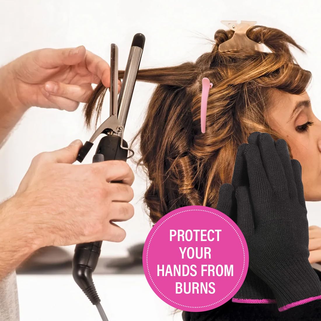 Gants de coiffure thermiques, Lot de 2 gants résistants à la chaleur avec 2 pinces à poudre pour le coiffage des cheveux chauffage pour fers à friser lisseurs et fers à friser