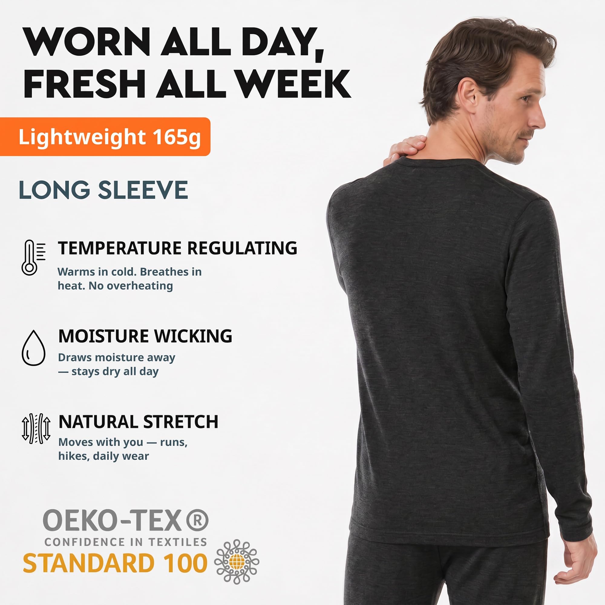 MERINNOVATION 100% Merinowolle Shirt for Harren Thermo Unterwäsche Langarm,Temperaturregulierend, Weich