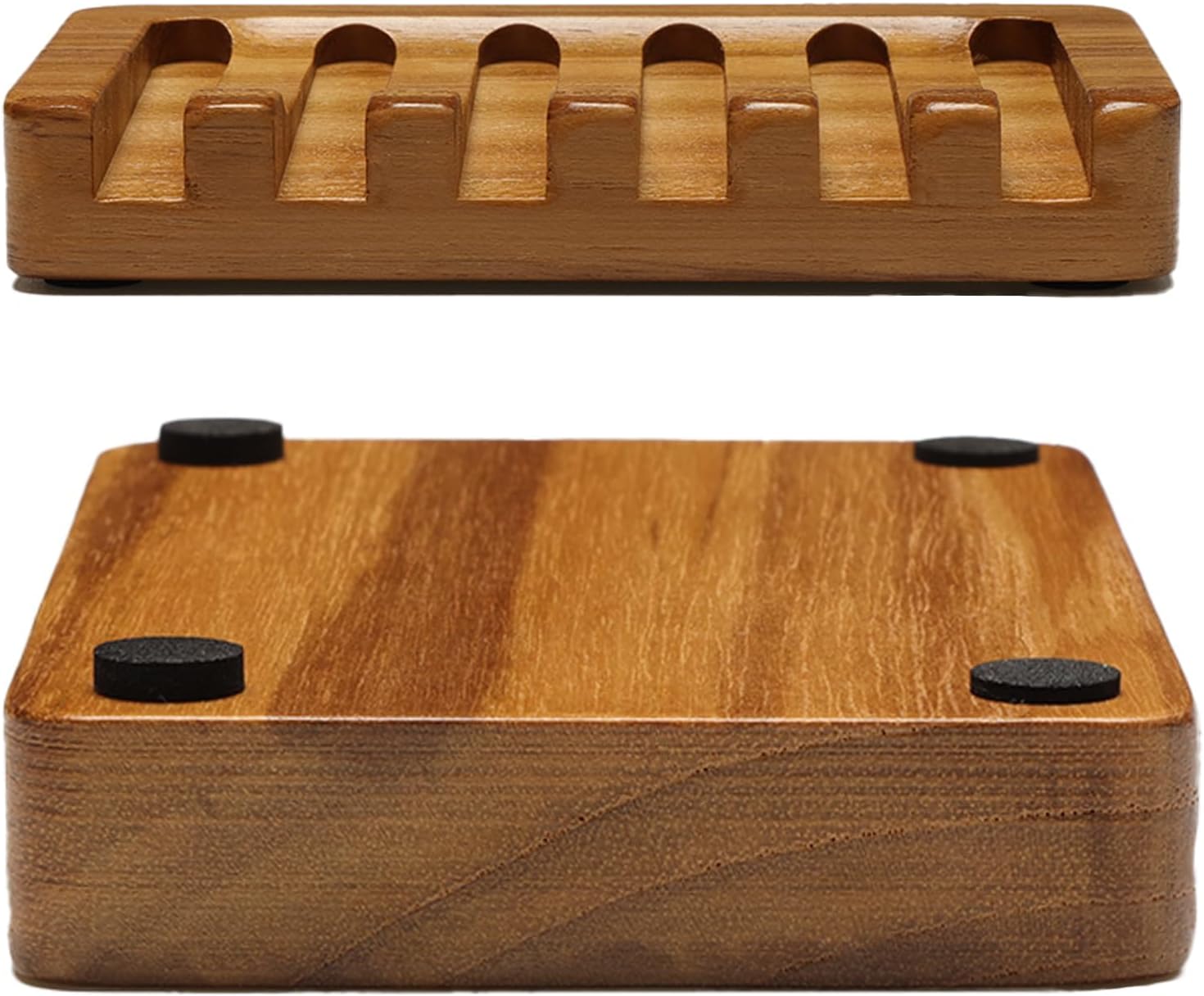 SAMEBUTECO Set of 2 Teak Wood Soap Dishes with Sloped Drain | Bar Soap Holder for Shower, Bathroom Sink, Kitchen | Natural Wooden Soap Saver Tray with Quick-Dry Grooves