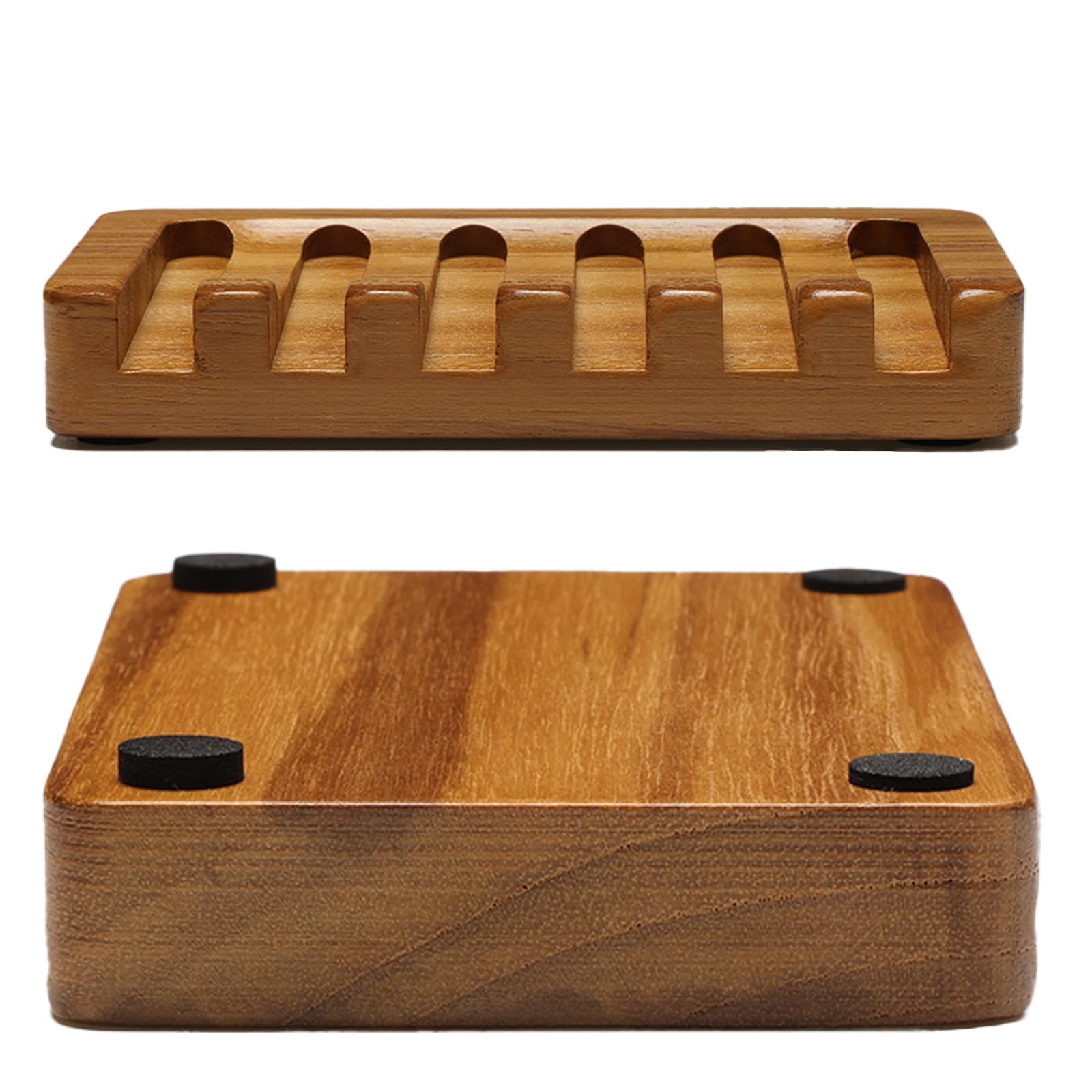 Juego de 2 jaboneras de madera de teca con drenaje inclinado | Soporte para jabón de barra para ducha, fregadero de baño, cocina | Bandeja de madera natural para guardar jabón con ranuras 4