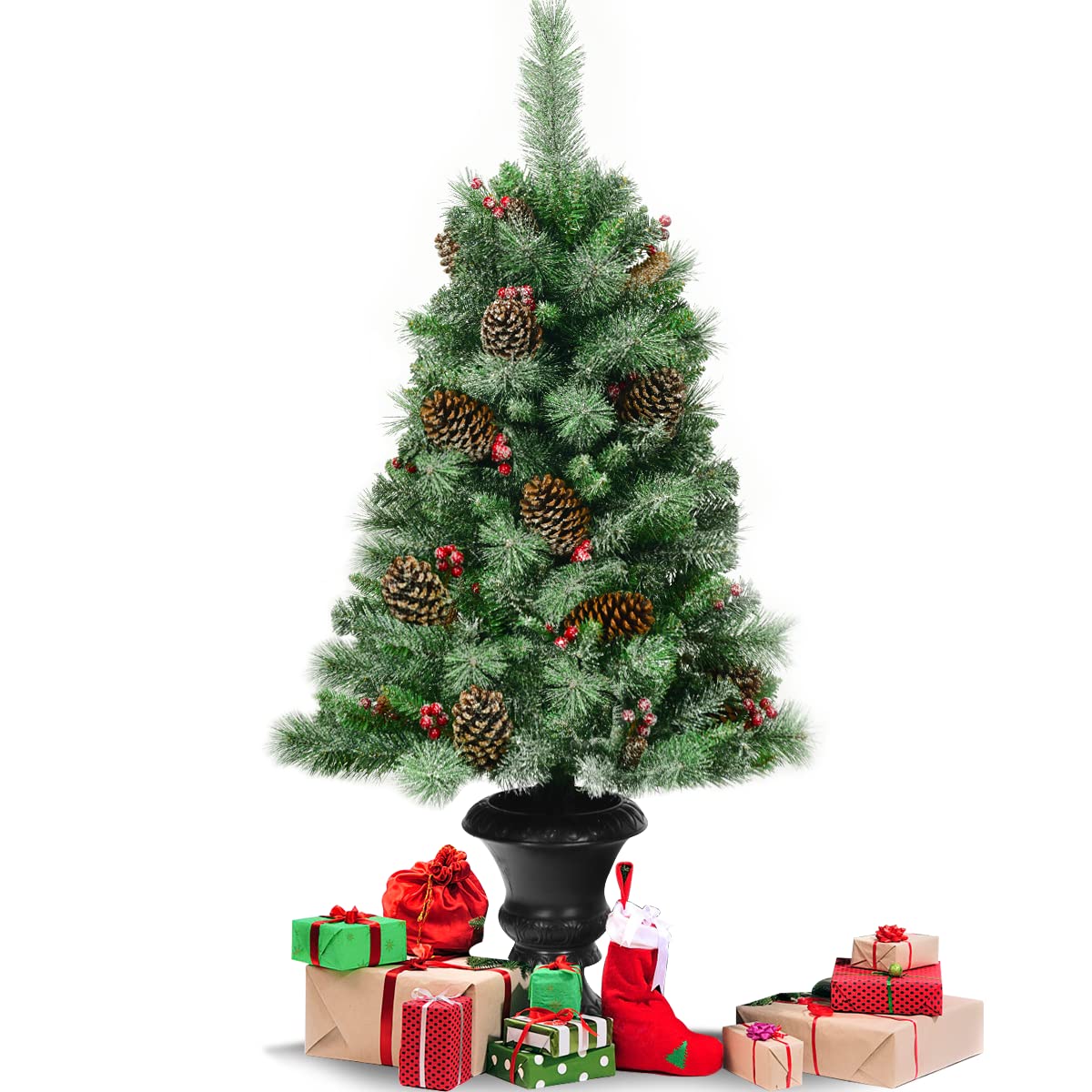 Ytbhshxz Green Christmas Tree， 4Ft, Small Artificial Xmas Trees With Pine Cones And Base, Holiday Decoration For Indoor Tabletop