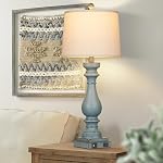 Cinkeda 27.5" Tall Coastal Lamp,Retro-Blue Vintage Bedside Nightstand Lamps with USB Charging Ports A/C,3-Way Dimmable Touch Control Table Lamps for Bedroom Living Room,Single Blue