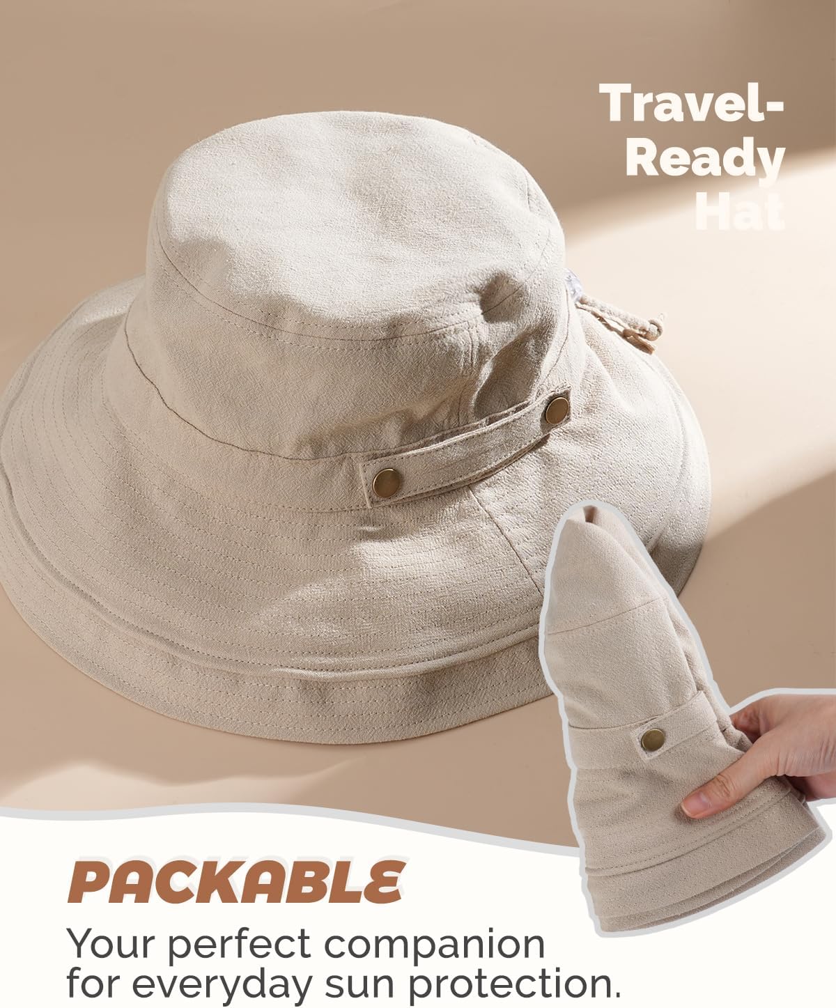 Sun Hats for Women, Wide Brim Beach Hat, Linen Cotton, UPF 50+, Breathable Packable, Gardening Hiking Travel