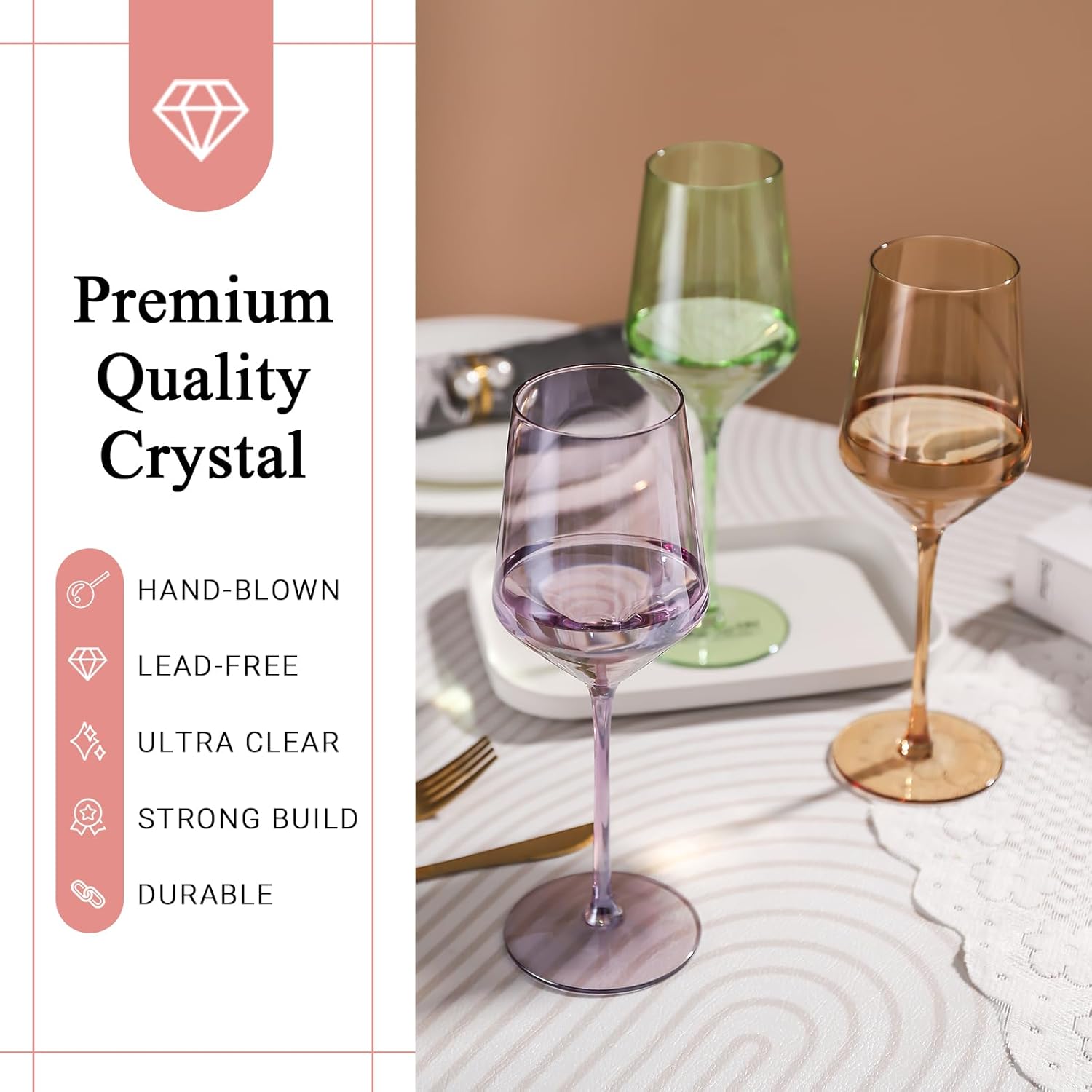 Physkoa Colored Wine Glasses Set of 6 – Long Stem Colorful Wine Glass Gifts for Home Party