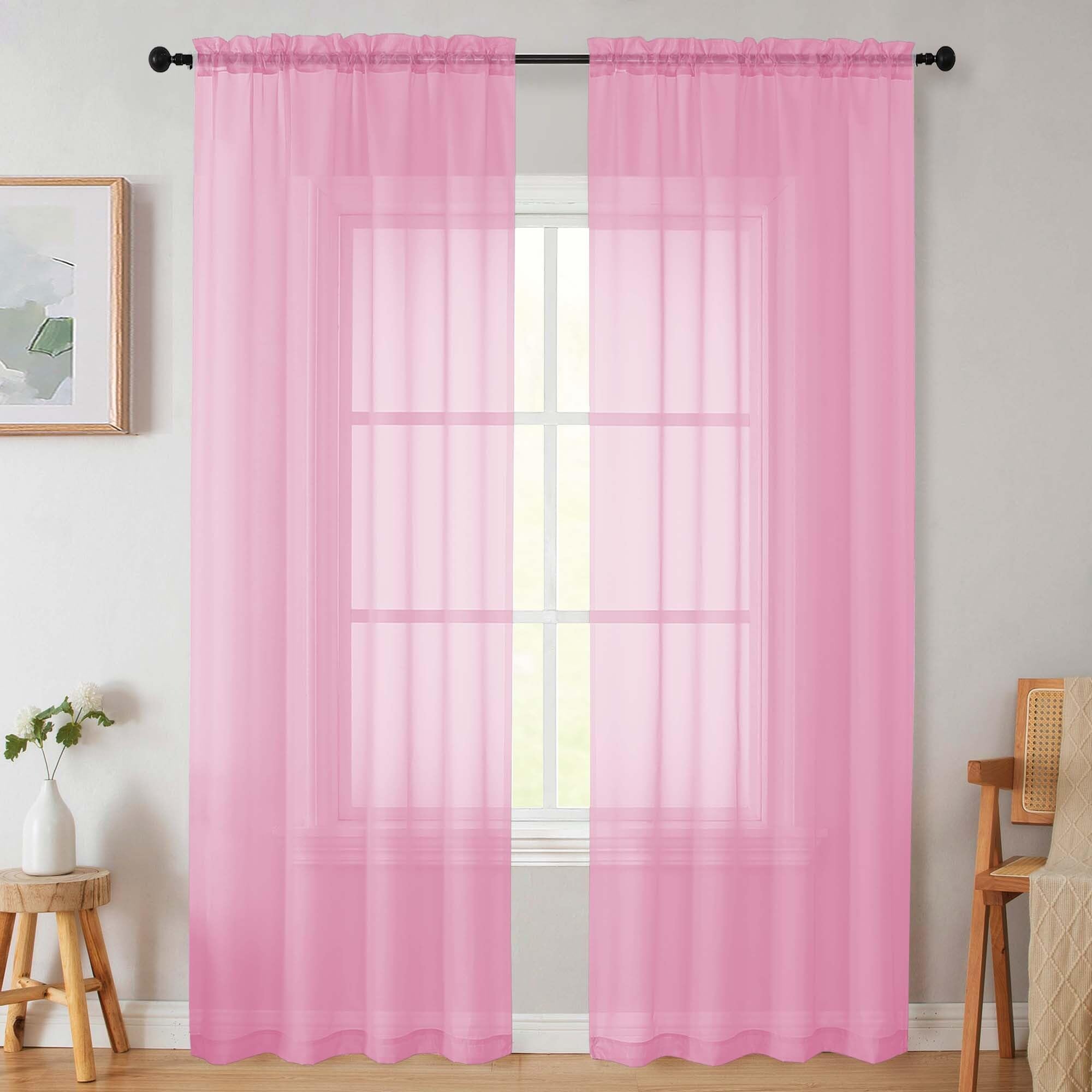 WelvetBLK Sheer Pink Curtains for Bedroom Living Room 90 Inches Long 2 Panels Set, Soft Airy Light Filtering Sheer Window Treatments, Modern Rod Pocket Curtains Drapes, Each 42" Wx90 L Inch