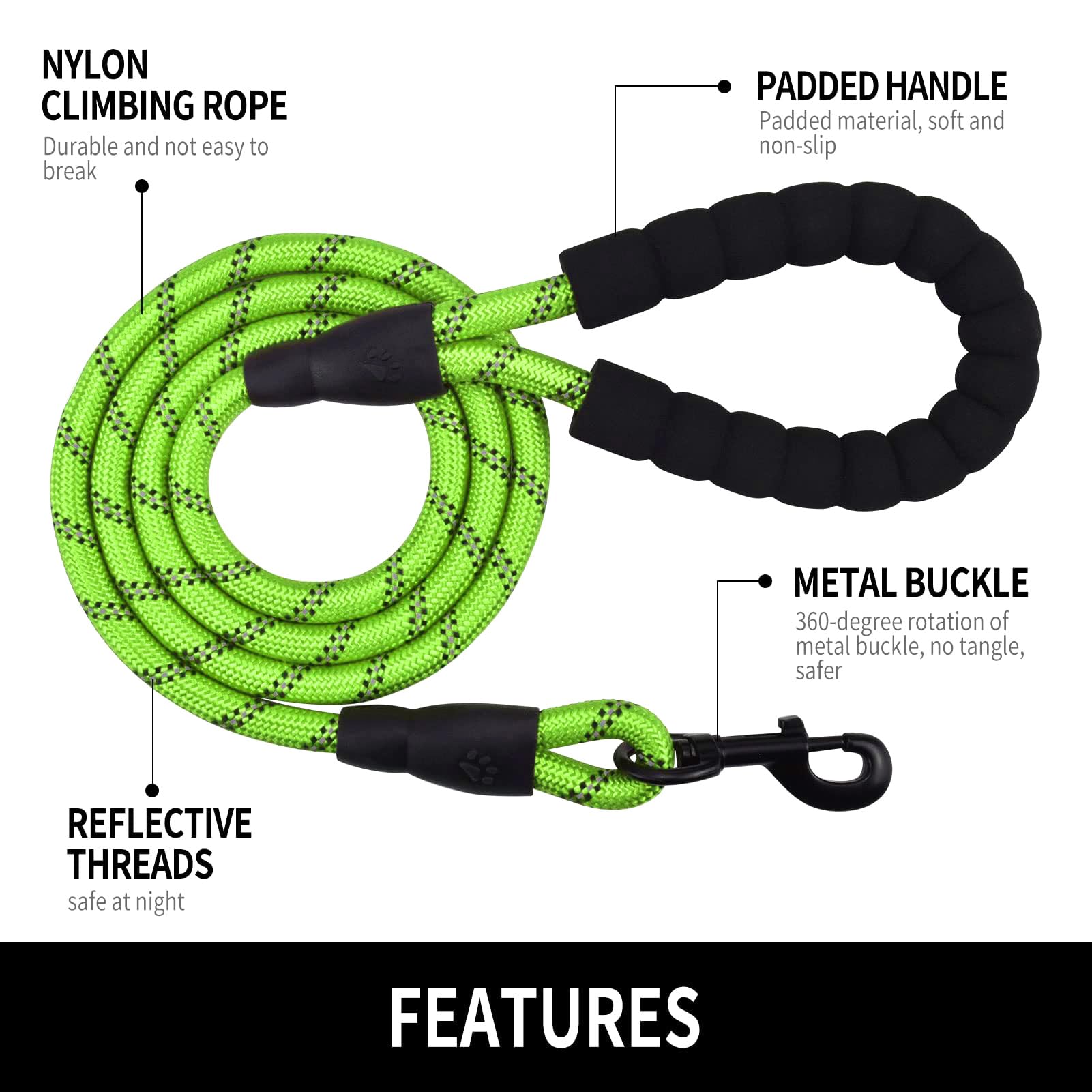 Rope Dog Lead with Soft Padded Handle and Carabiner Clip - Image 4