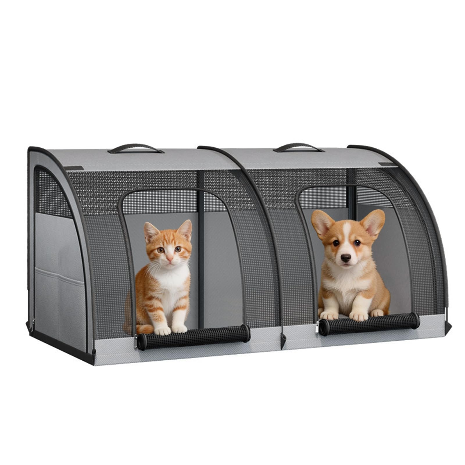 Transportín grande para mascotas, asiento plegable para 2 gatos, bolsa de transporte de viaje con malla transpirable, asa y 4 puertas, para asiento trasero y hogar, 100 x 50 x 50 cm