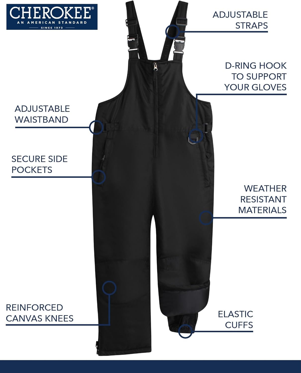 Cherokee Kids Snow Bib - Waterproof Insulated Winter Bib Overalls for Girls and Boys with Adjustable Waistband (Sizes: 2T-18) - Image 3