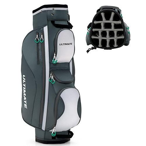 Tangkula Golf Cart Bag with 14 Way Top Dividers, Lightweight Golf Cart Bag with Shoulder Strap, 7 Zippered Pocket, Cooler Bag & Valuable Pocket, Portable Golf Club Bag with Rain Hood/Dust Cover