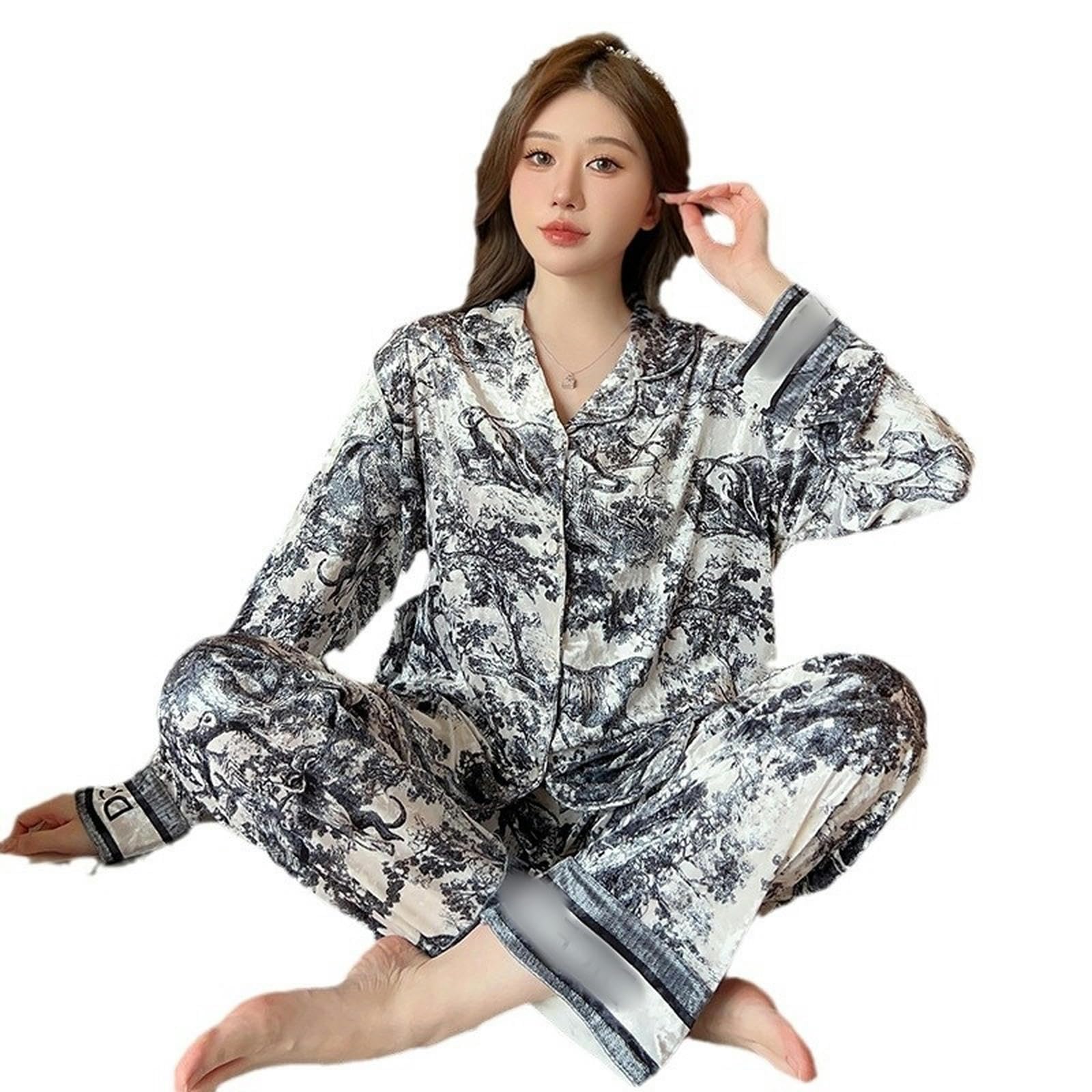 Pigiama Set di Pigiama da Donna Piatti da Uomo A Manica Lunga-Grigio A-XL