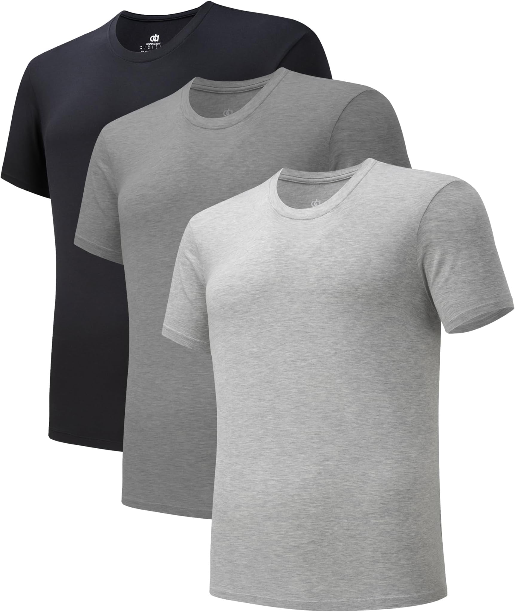 DAVID ARCHY Men's Moisture-Wicking Crewneck Undershirt 3 or 5 Pack