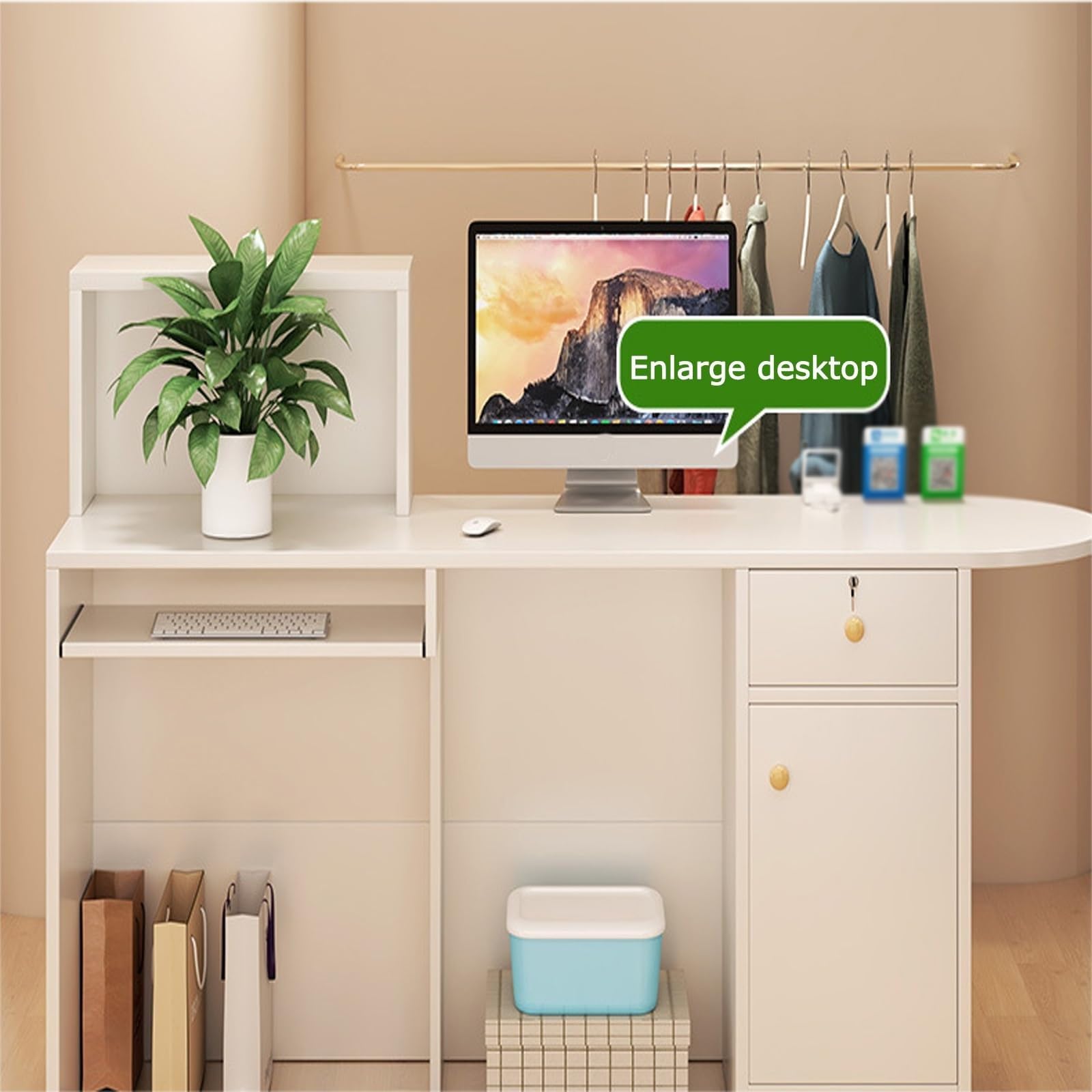 Scrivania per reception con cassetti, bancone angolare per saloni di bellezza e ufficio, postazione di lavoro per computer, reception moderna