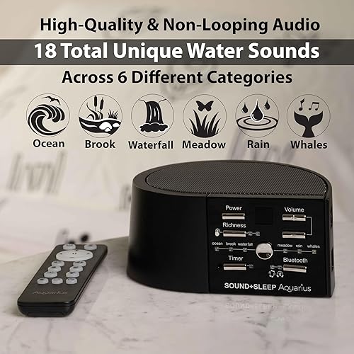 Miniatura 3 de Sound+Sleep Aquarius Aquatic - Máquina de dormir portátil sin bucle y altavoz Bluetooth con 18 sonidos de agua relajantes y temporizador de sueño,