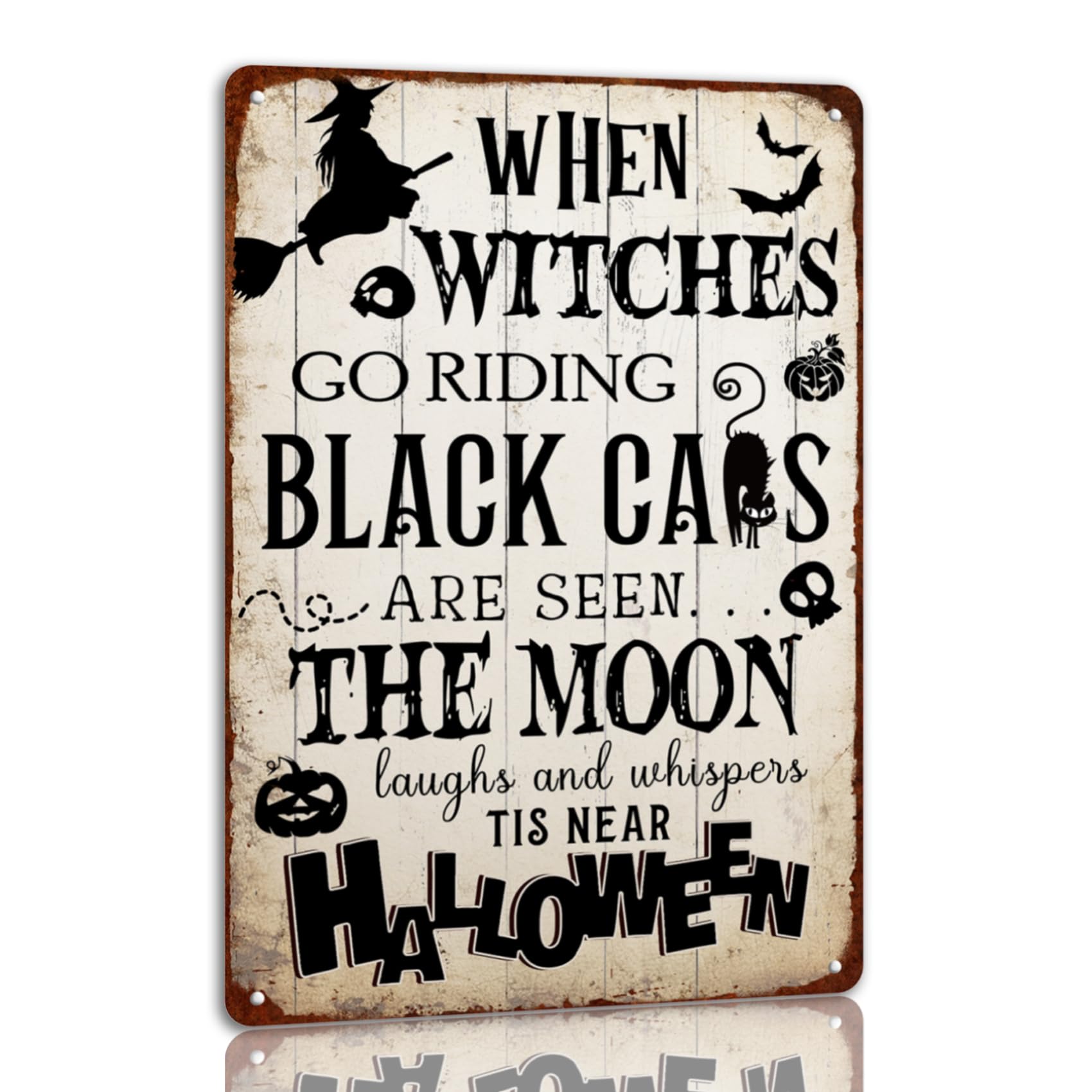 SMAZDFXX Tis Near Halloween Tin Sign Halloween Metal Signs Autumn Witch Ghost Pumpkin Wall Decor Sign For Home Kitchen Cafe 5.5"x8"