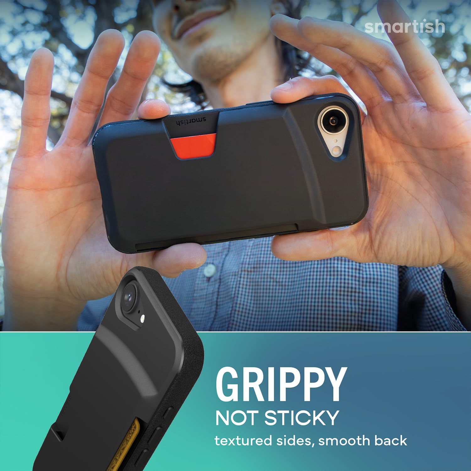 Smartish® iPhone 17e/16e Wallet Case - Wallet Slayer Vol. 1 [Slim + Protective] Credit Card Holder - Drop Tested Hidden Credit Card Slot Cover for Apple iPhone 17e/16e - Black Tie Affair