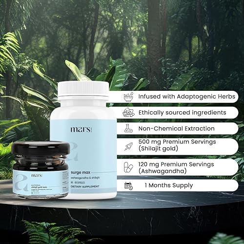 Miniatura 2 de mars by GHC Power Pack Combo Pack  Cápsulas de resina Shilajit Gold y SurgeMax (60 unidades)  Alimentado con Gokshura y Safed Musli  Apoya la