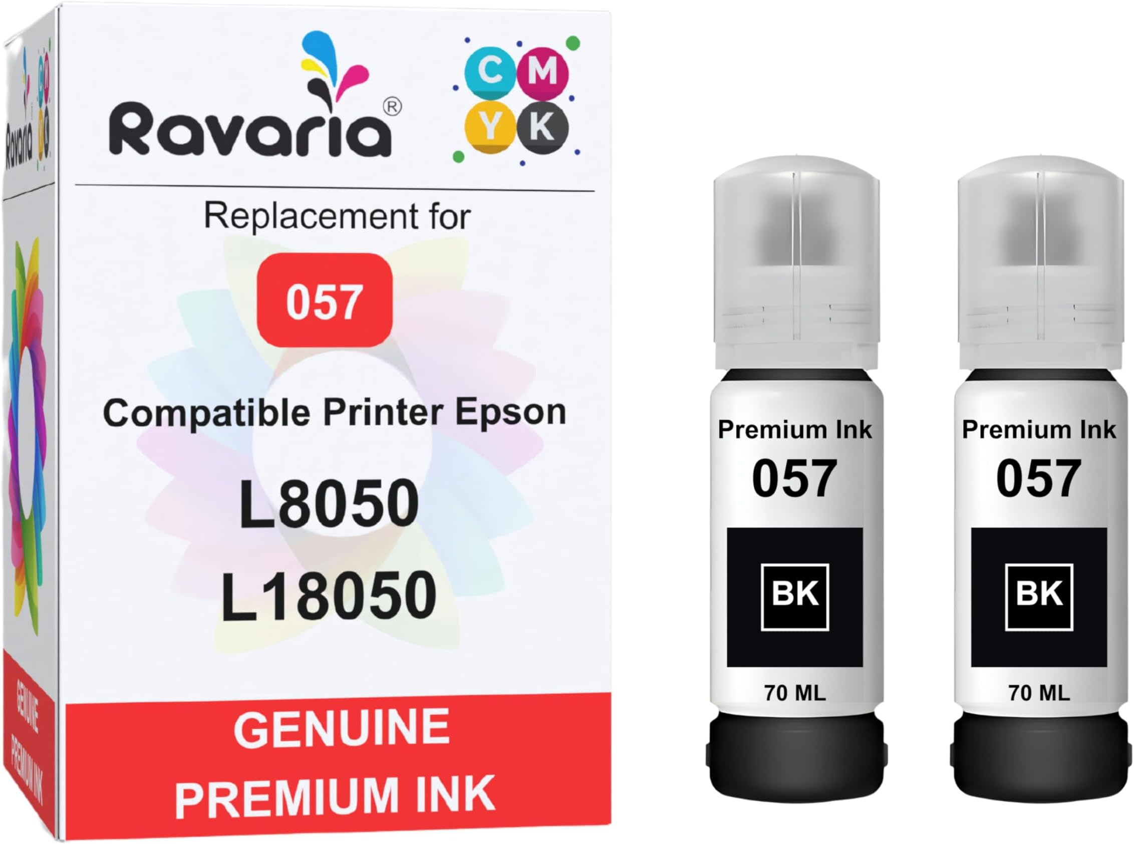 057 Refill Ink for Epson L8050, L18050 Printer - Compatible Ink Bottle for 057 Ink Code for (057 Black Ink 2 Pcs)