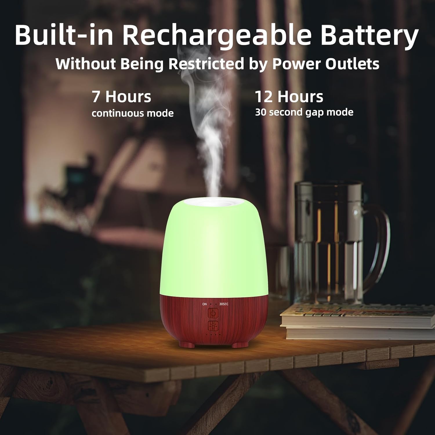 SPLITSKY Cordless Essential Oil Diffuser, 150ml Rechargeable Battery-Operated Quiet Aromatherapy Diffuser with 7-Hour Runtime, 7-Color LED Light & 2 Timer Settings for Bedroom, Living Room, Bathroom