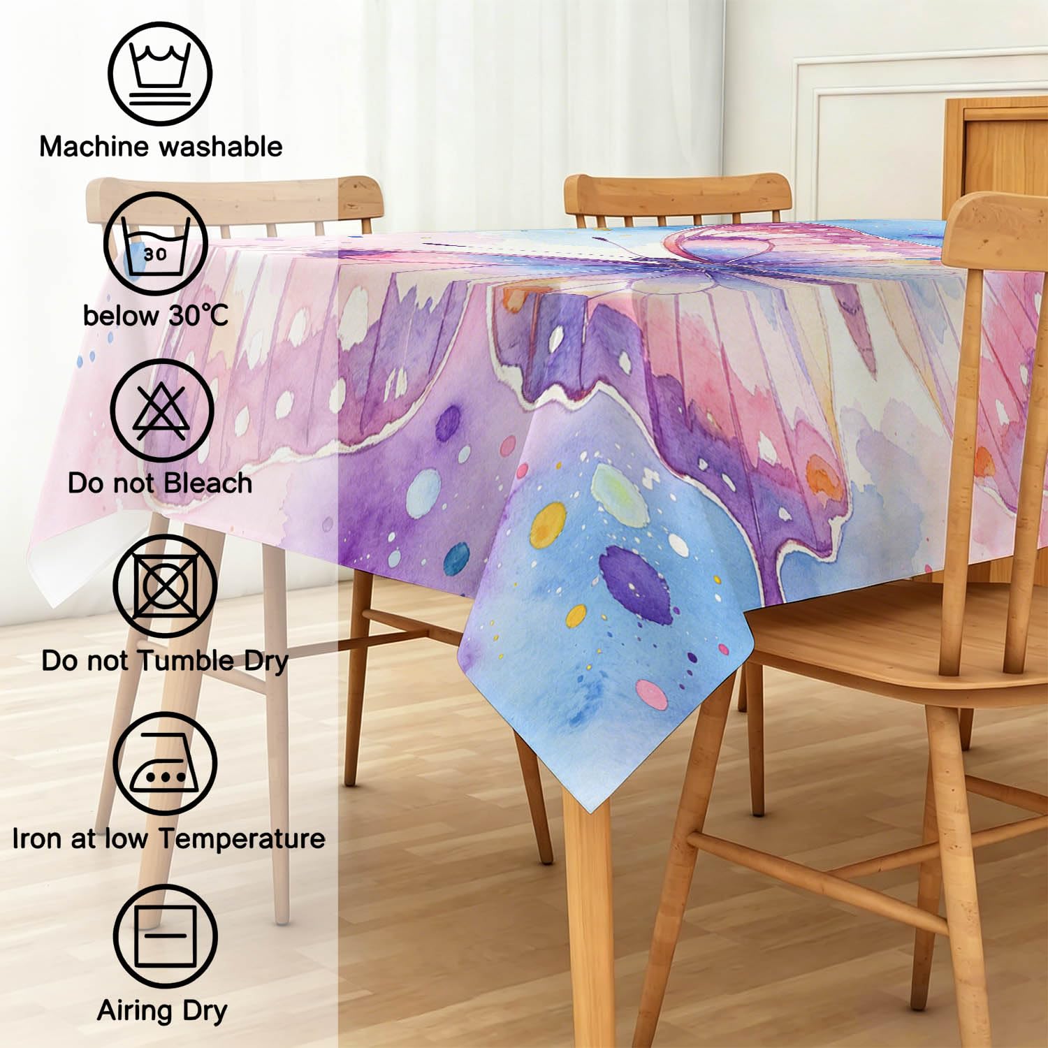 Tovaglia Rettangolare 140x300 cm Farfalle ad Acquerello Poliestere | Motivo Farfalle, Antimacchia, Impermeabile e Lavabile, Copritavolo Adatto per Cucina, Feste e Pranzi Domestici