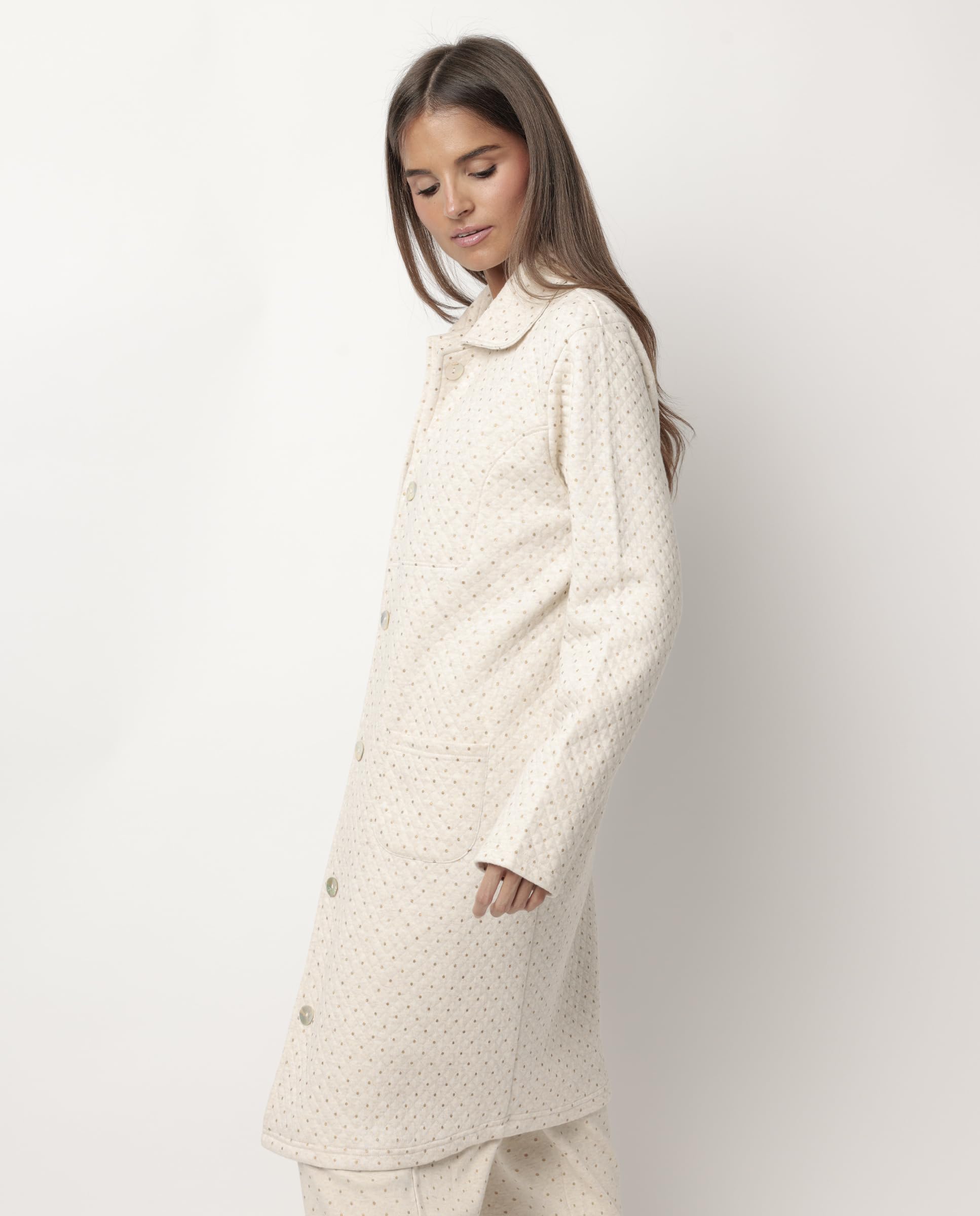 ADMAS classic bata manga larga botones organic dots para mujer