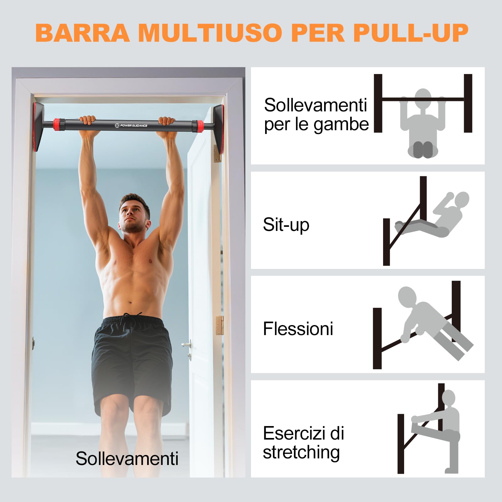 POWER GUIDANCE Barra Dominadas Regulable 74-97Cm Marco Puerta, Sin Taladrar, Resistencia 150Kg, Aparato Fitness Multifunción Hogar