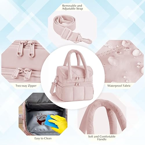 Miniatura 3 de Lonchera térmica para mujeres y hombres, lonchera grande reutilizable de doble cubierta, bolsa de almuerzo suave con correa, lonchera a prueba de