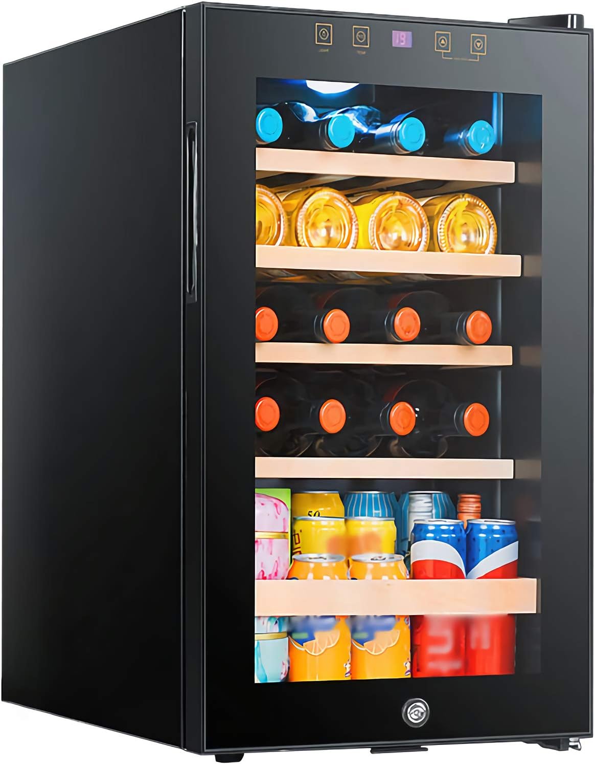 19 Bottle Compressor Wine Cooler Refrigerator w/Lock, Large Freestanding Wine Cellar, Countertop Beverage Fridge, Adjustable Beech Wood Shelves, Black
