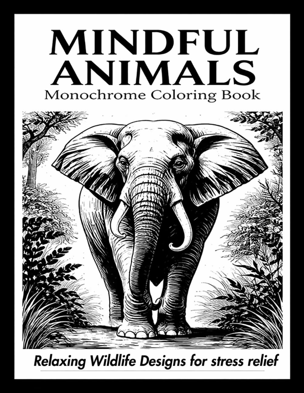 Monochrome Animals Coloring Book: for Adults Stress Relief and Mindfulness with 100 design Relaxing Wildlife Illustrations for Calm Creativity