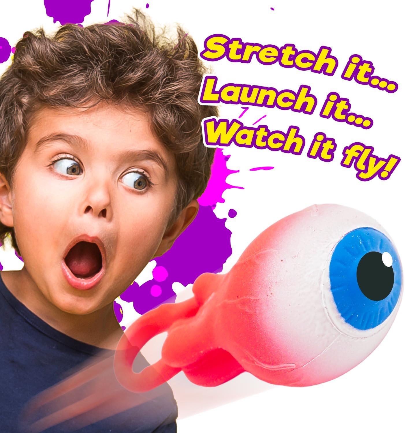 JA-RU Gross Light Up Eye Flinger Toy (Pack of 1) Stretchy Launching Eyeball. Halloween Party Favor. Sticky Splat Ball, Wall Ball, Squishy, Stress Relief, Gross Toy, Sticky Flinger 2494-1