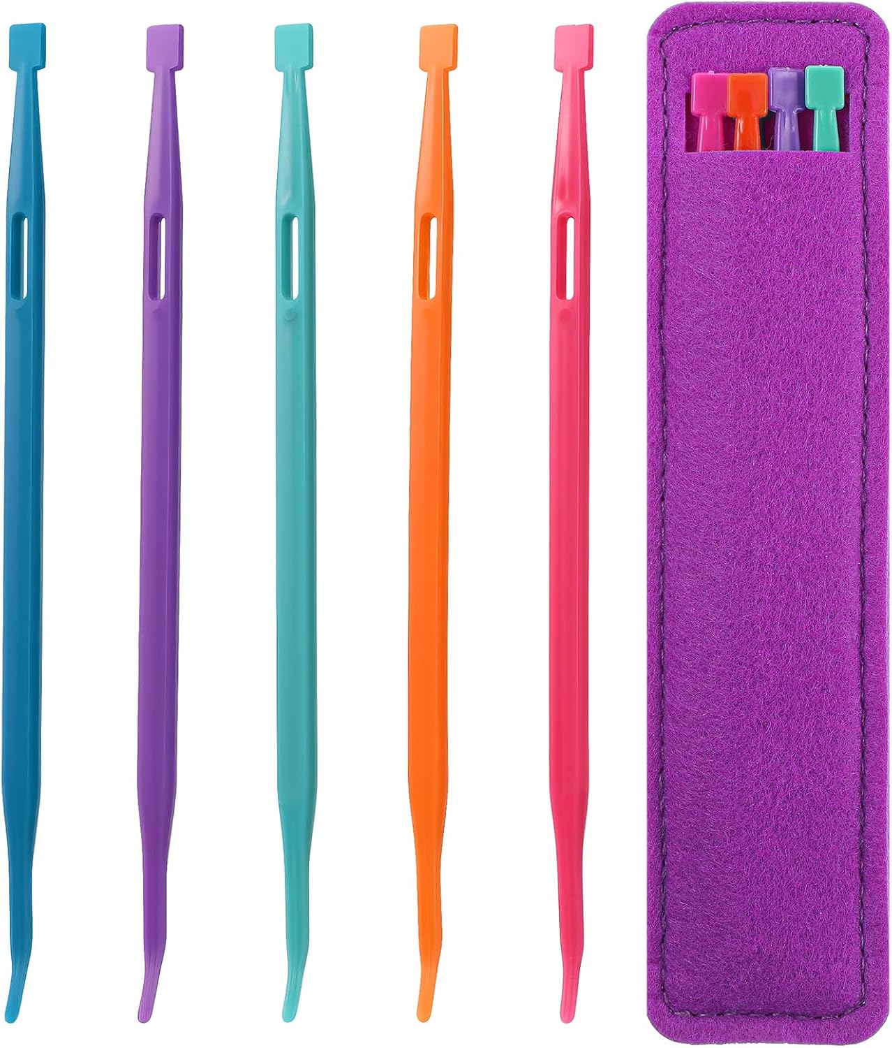 5Pcs that Purple Thang Sewing Tools, 5 Colors Plastic Sewing Tool Threader, Multifunctional Sewing Accessories, Quilting Supplies with Felt Storage Bag for Sewing Kit Craft Projects Use